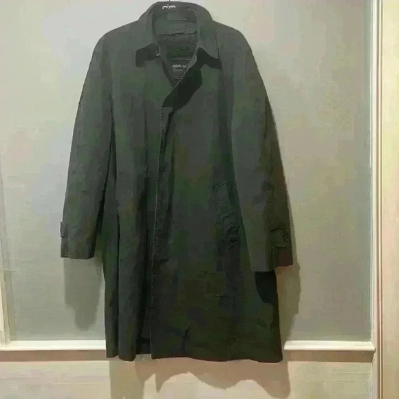 London Fog Men Sz 40 Long Trench Rain Coat Jacket Removable Lining Forest Green - Picture 1 of 9